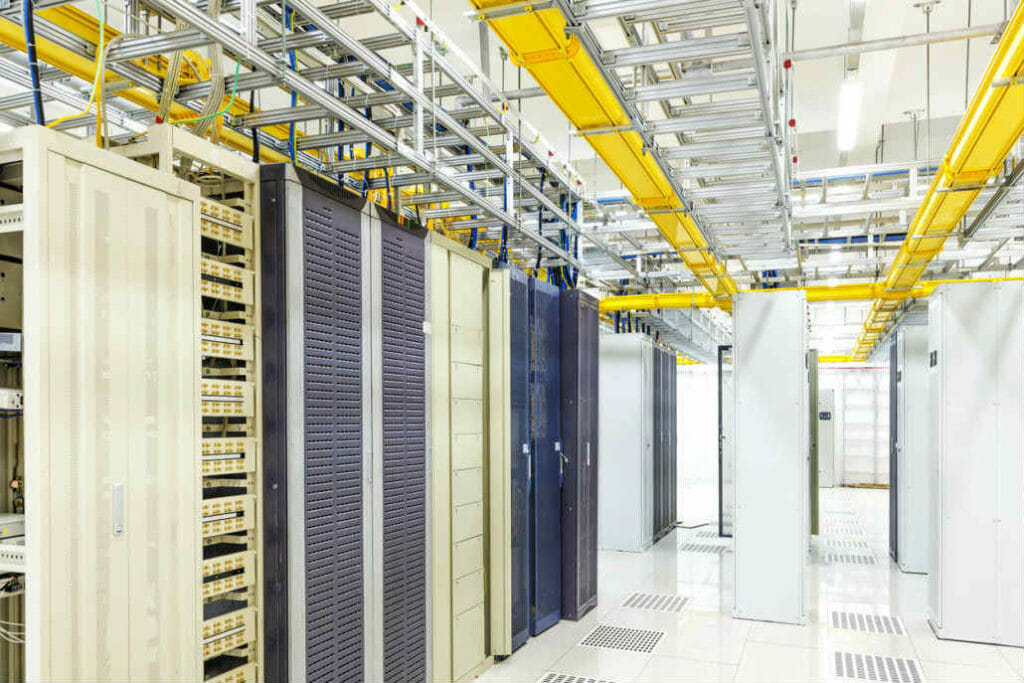 Telecom Room, yellow cabling.